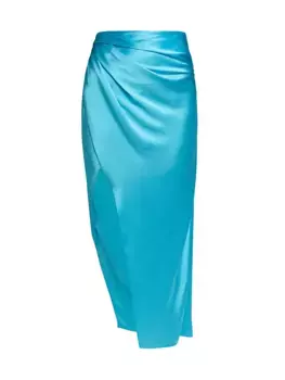 Плиссированная шелковая юбка-миди с запахом The Sei, цвет sky