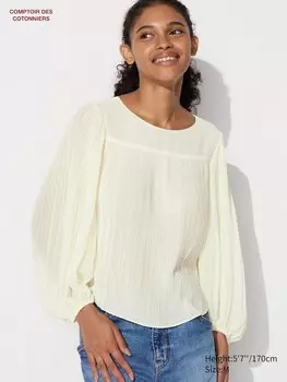 Плиссированная шифоновая блузка Uniqlo, белый