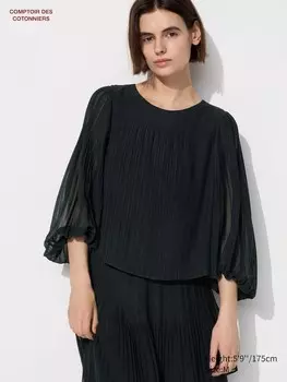 Плиссированная шифоновая блузка Uniqlo, черный