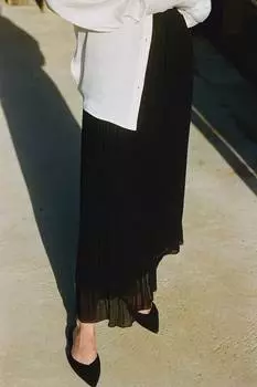 Плиссированная шифоновая юбка H&M, черный