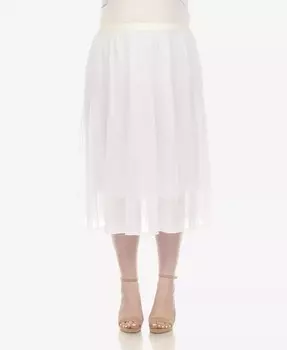 Плиссированная шифоновая юбка-миди больших размеров White Mark, белый