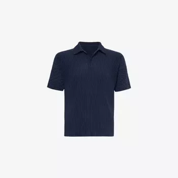 Плиссированная трикотажная рубашка-поло свободного кроя с короткими рукавами Homme Plisse Issey Miyake, синий