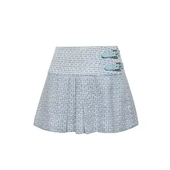 Плиссированная юбка Deep Breath из хлопка и льна с завышенной талией, синий