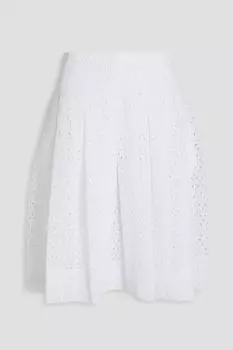 Плиссированная юбка из английской вышивки с добавлением хлопка OSCAR DE LA RENTA, белый