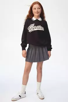 Плиссированная юбка из твила H&M, серый