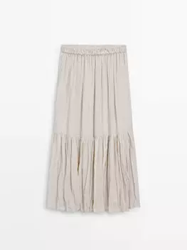 Плиссированная юбка макси из смеси рами Massimo Dutti, бежевый