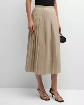 Плиссированная юбка-миди из хлопкового поплина Emporio Armani, цвет Beige
