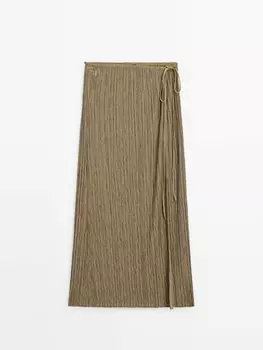 Плиссированная юбка миди-парео Massimo Dutti, хаки