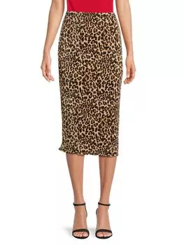 Плиссированная юбка-миди с леопардовым принтом Renee C., тауп