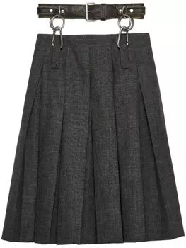Плиссированная юбка миди с поясом Prada, серый