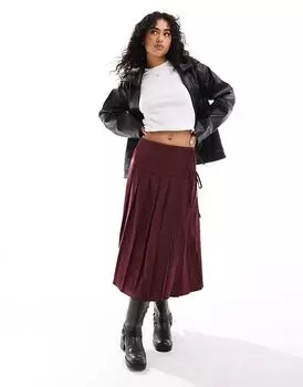 Плиссированная юбка-миди с запахом бордового цвета ASOS DESIGN