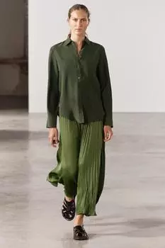 Плиссированная юбка миди ZARA, зеленый