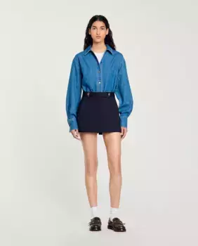 Плиссированная юбка с необычными петлями для ремня Sandro, темно-синий