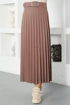 Плиссированная юбка с поясом Tsd220915 Коричневая Tesettr Dnyas, коричневый