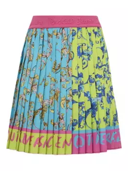 Плиссированная юбка с принтом Barocco Versace Jeans Couture, зеленый