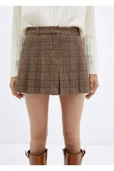 Плиссированная юбка с узором «гусиные лапки» Mango, бежевый