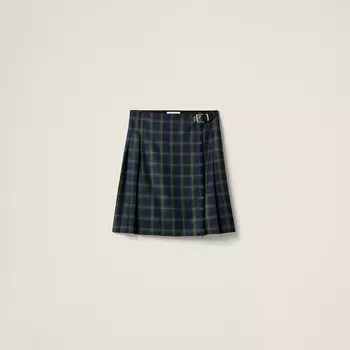 Плиссированная юбка с узором в клетку Miu Miu, зеленый