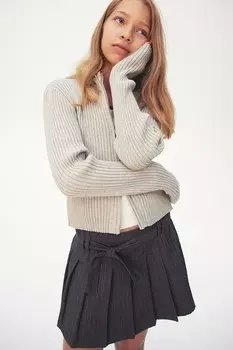 Плиссированная юбка с завязывающимся поясом H&M, серый