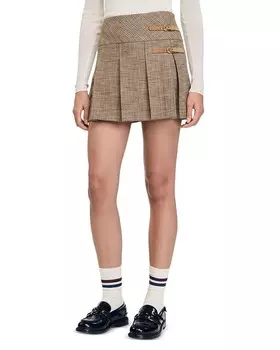 Плиссированная юбка Sandro Cary с узором «гусиные лапки», коричневый