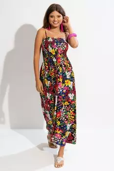 Плиссированное эластичное платье макси со съемными бретелями Pour Moi, черный