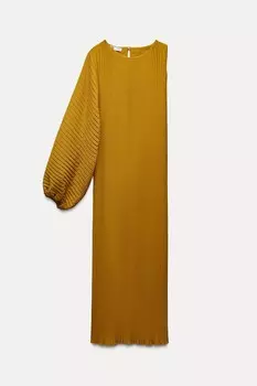 Плиссированное асимметричное платье ZARA, цвет mustard