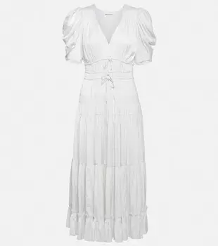 Плиссированное атласное платье миди Daria ULLA JOHNSON, белый