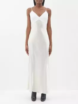 Плиссированное атласное платье с разрезом по бокам FRAME, белый