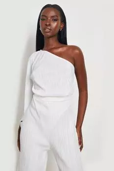 Плиссированное боди с расшешенными рукавами Boohoo, белый