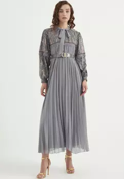 Плиссированное длинное платье с поясом Bonema, синий