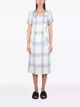 Плиссированное клетчатое макси-платье ASPESI, белый