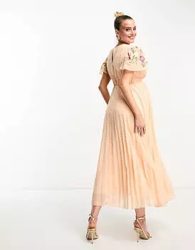 Плиссированное коралловое платье макси с капюшоном и вышивкой спереди ASOS DESIGN Maternity