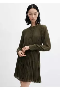 Плиссированное короткое платье Mango, хаки