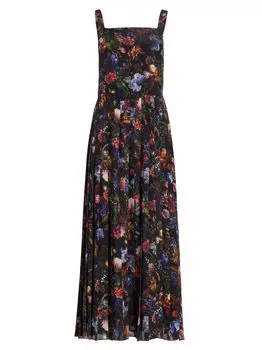 Плиссированное макси-платье Medici с цветочным принтом Adam Lippes, черный