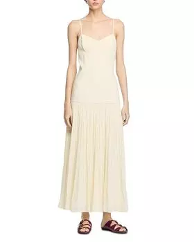 Плиссированное макси-платье Sandro, слоновая кость/кремовый