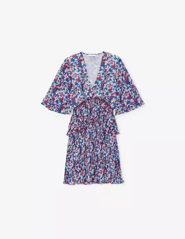 Плиссированное мини-платье с v-образным вырезом и оборкой Ganni, разноцветный