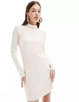 Плиссированное мини-платье с высоким воротником Vero Moda цвета экрю