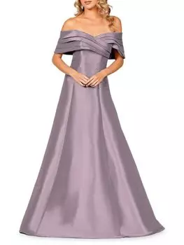 Плиссированное платье А-силуэта с открытыми плечами Terani Couture, цвет Mauve