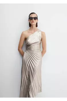 Плиссированное платье асимметричного кроя Mango, серебряный