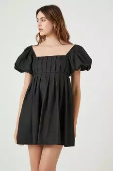 Плиссированное платье Babydoll Forever 21, черный
