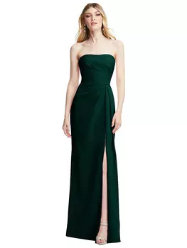 Плиссированное платье без бретелек с искусственным запахом и разрезом спереди After Six, цвет Evergreen