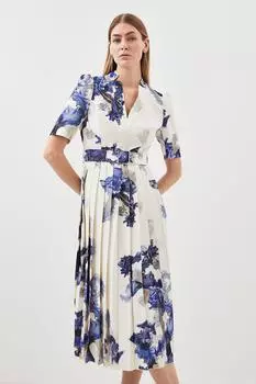 Плиссированное платье Forever с высоким воротником и креповым принтом Karen Millen, мультиколор