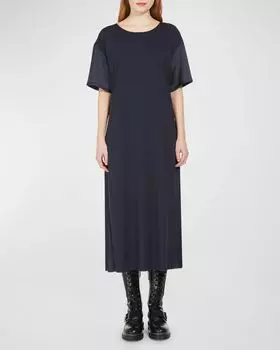 Плиссированное платье-футболка миди с овальным вырезом Jordan Weekend Max Mara, цвет Navy