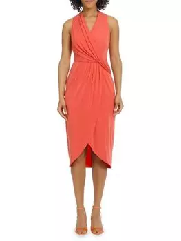 Плиссированное платье-футляр Midaxi с запахом Maggy London, цвет Paprika