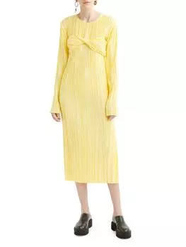 Плиссированное платье-футляр с перекрученным бюстом Marina Moscone Yellow
