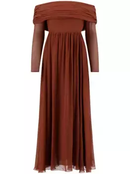Плиссированное платье Georgette Giambattista Valli, коричневый