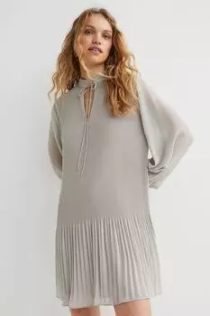 Плиссированное платье H&amp;M, светло-серый бежевый