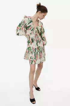 Плиссированное платье из джерси H&M, светло-бежевый/цветочный