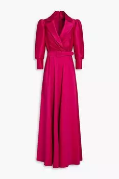 Плиссированное платье из фая с запахом BADGLEY MISCHKA, сливовый