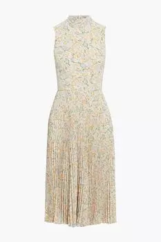 Плиссированное платье из крепа с завязками на спине и цветочным принтом MIKAEL AGHAL, кремовый