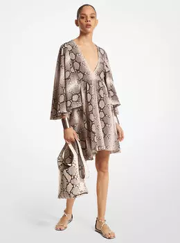 Плиссированное платье из крепдешина из органического шелка Python Michael Kors, коричневый